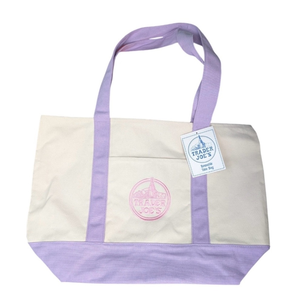 Trader Joe’s Lavender Trim Large Canvas Tote Bag